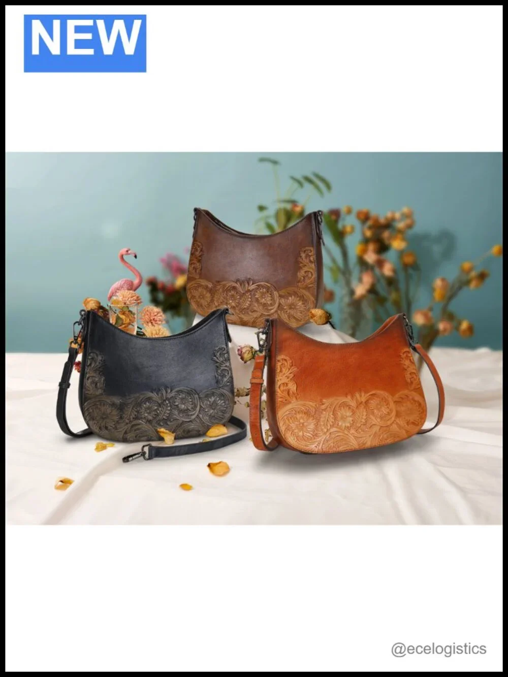 Genuine Leather Satchel Handbag Crossbody Shoulder Bag Vintage Embossed